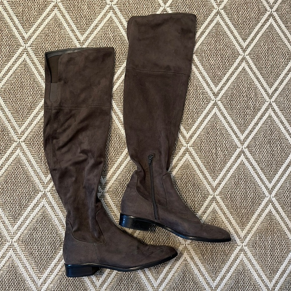Ivanka Trump Over the Knee suede boots in gray